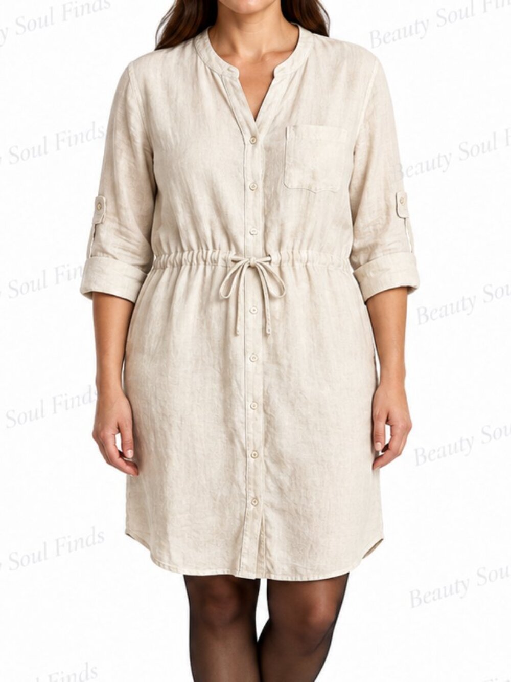 Threads Saks Fifth Avenue Ivory 100% Linen Button Front Shirt Dress Size Large